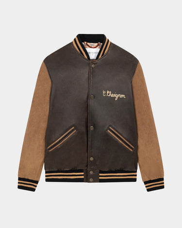 CENTURY 90 VARSITY LEATHER JACKET IN BROWN