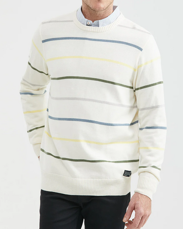 STRIPED ROUND NECK COTTON KNIT SWEATER