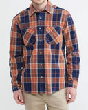 PLAID COTTON SHIRT IN NAVY BLUE & ORANGE