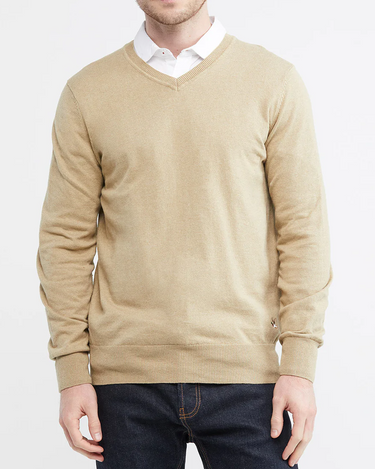 COTTON KNIT V-NECK SWEATER IN BEIGE