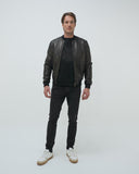 BOMBER LEATHER JACKET IN BLACK