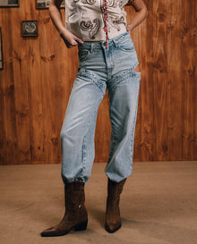 Women's Side Slit Wide Leg Mid Rise Jeans - Blue