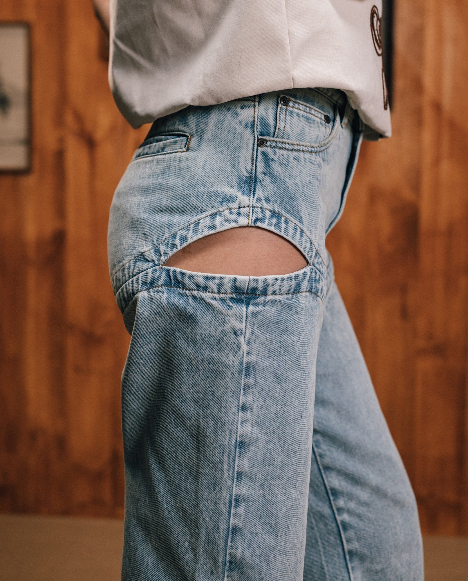 Women's Side Slit Wide Leg Jeans - Blue