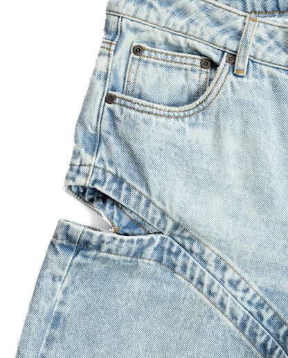 Women's Side Slit Wide Leg Mid Rise Jeans - Blue