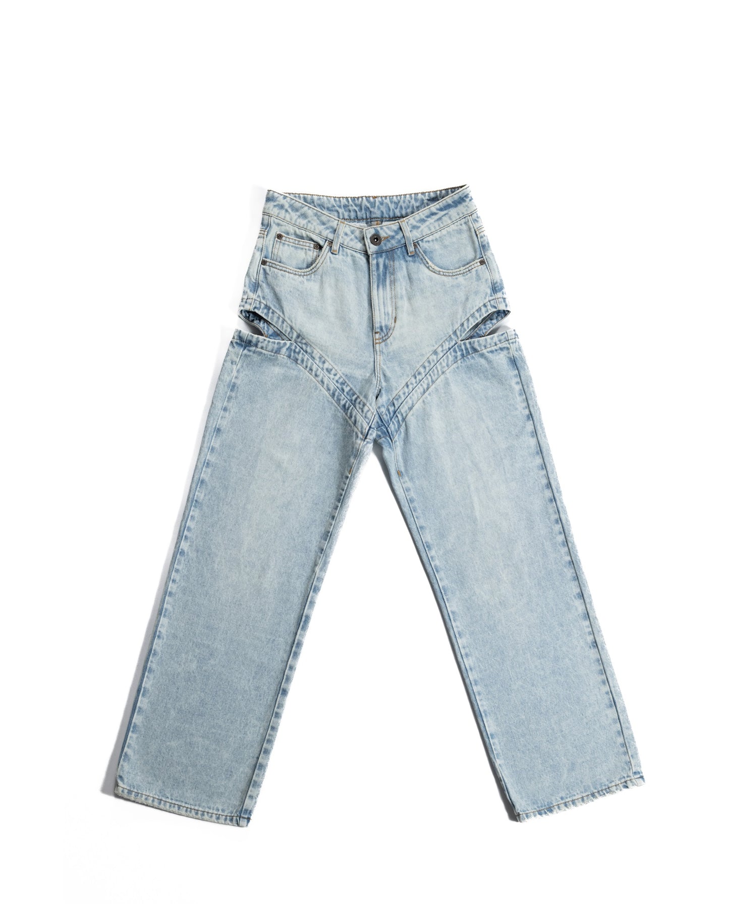 Women's Side Slit Wide Leg Mid Rise Jeans - Blue