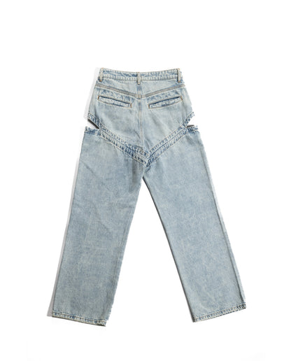 Women's Side Slit Wide Leg Mid Rise Jeans - Blue