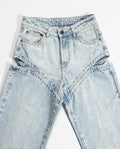 Women's Side Slit Wide Leg Jeans - Blue