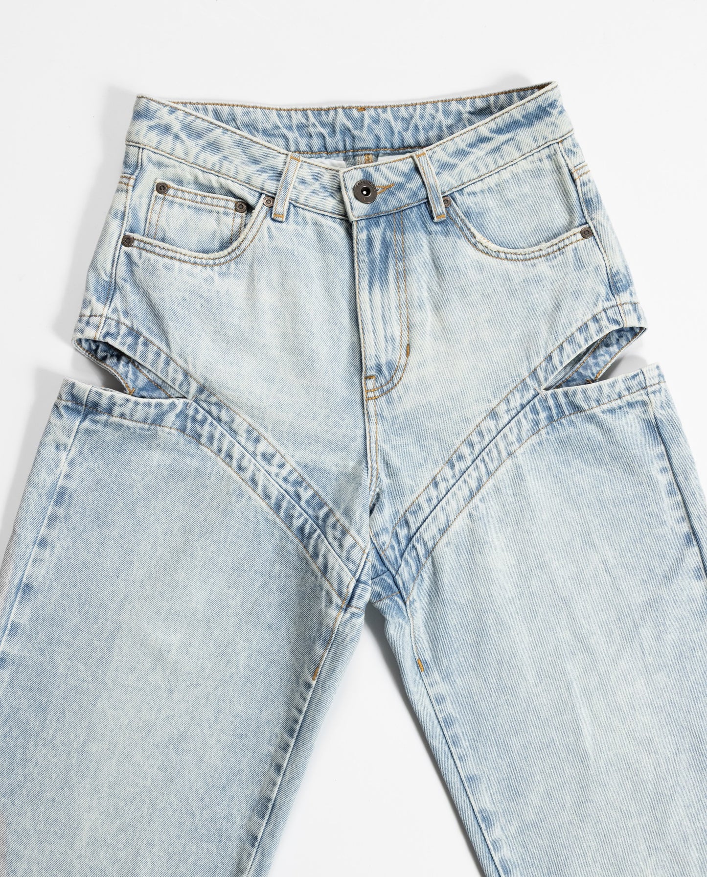 Women's Side Slit Wide Leg Mid Rise Jeans - Blue